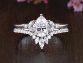 0.75 CT Pear Cluster Moissanite Bridal Ring Set 1